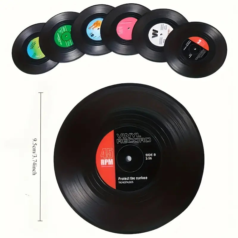 6 PCS Retro Record Vinyl Coasters Cup Mat Gift Novelty
