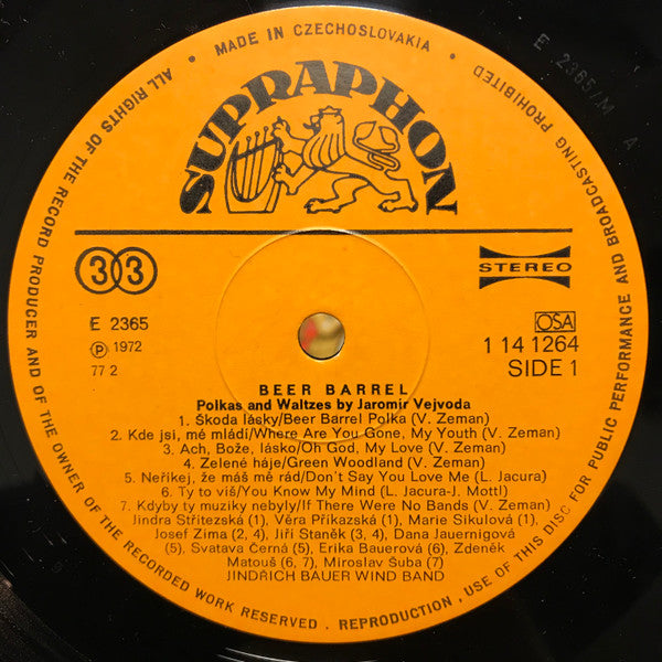 Jindřich Bauer Brass Band : Beer Barrel. Polkas And Waltzes By Jaromir Vejvoda (LP, Album)