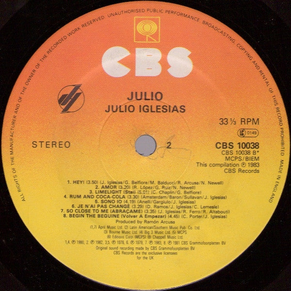 Julio Iglesias : Julio (LP, Comp)