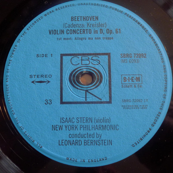 Isaac Stern / Ludwig van Beethoven / Leonard Bernstein, New York Philharmonic : Violin Concerto In D Major (LP, RE)