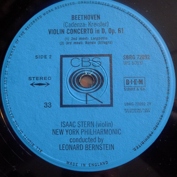 Isaac Stern / Ludwig van Beethoven / Leonard Bernstein, New York Philharmonic : Violin Concerto In D Major (LP, RE)