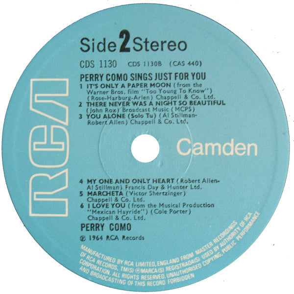 Perry Como : Perry Como Sings Just For You (LP, Album, RE)