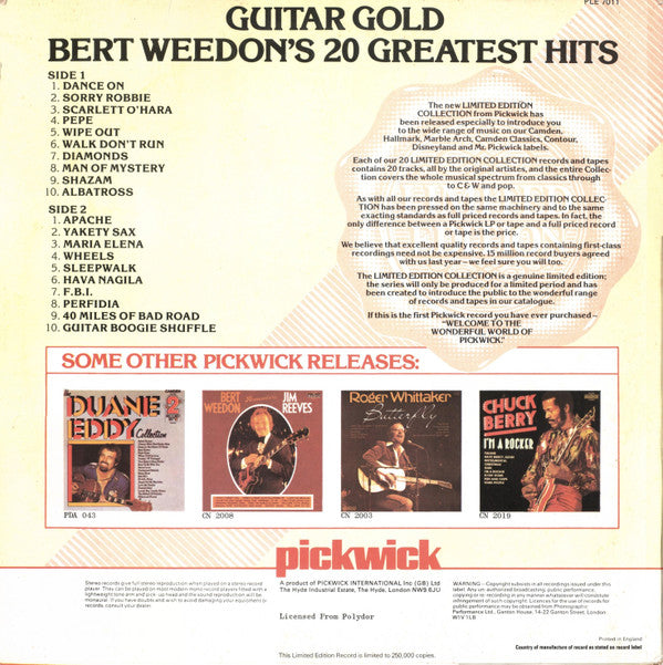 Bert Weedon : Guitar Gold - Bert Weedon's 20 Greatest Hits (LP, Comp)