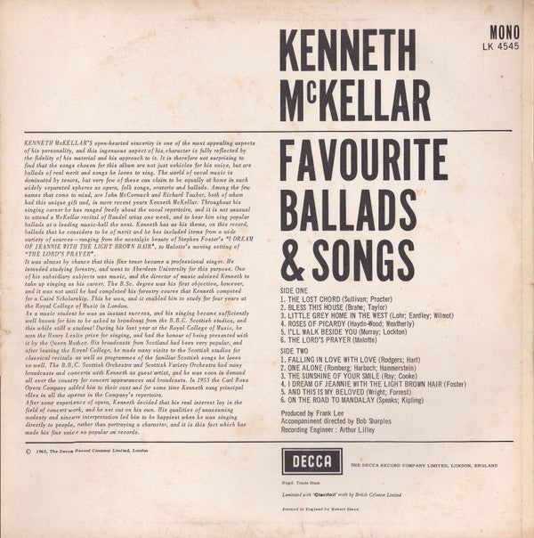 Kenneth McKellar : Favourite Ballads And Songs (LP, Album, Mono)