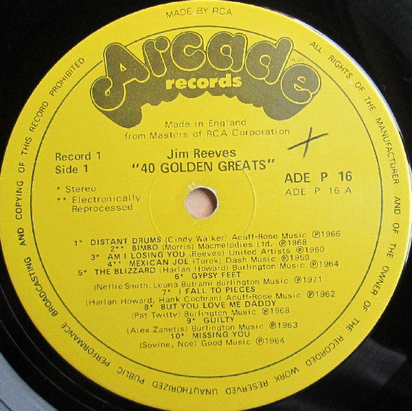 Jim Reeves : 40 Golden Greats (2xLP, Album, Comp, RM)