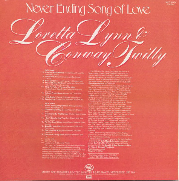 Loretta Lynn & Conway Twitty, Conway Twitty & Loretta Lynn : Never Ending Song Of Love (LP, Comp, RE, RP)