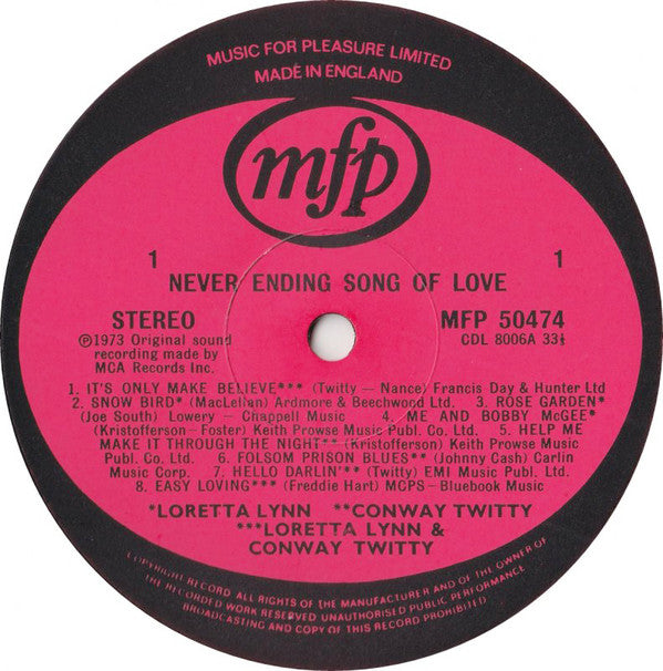 Loretta Lynn & Conway Twitty, Conway Twitty & Loretta Lynn : Never Ending Song Of Love (LP, Comp, RE, RP)