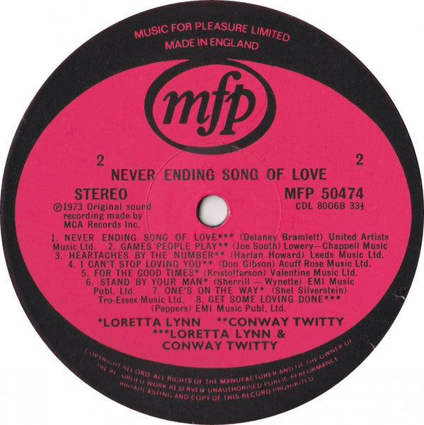 Loretta Lynn & Conway Twitty, Conway Twitty & Loretta Lynn : Never Ending Song Of Love (LP, Comp, RE, RP)