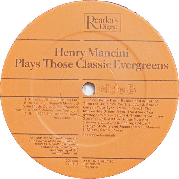 Henry Mancini : Henry Mancini Plays Those Classic Evergreens (LP)