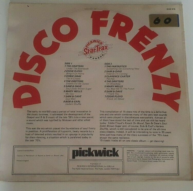 Various – Disco Frenzy - 15 Red Hot Hits Vinyl LP Comp 33rpm Pickwick – SHM978