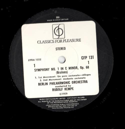Johannes Brahms, Berliner Philharmoniker Conducted By Rudolf Kempe : Symphony No. 1 In C Minor (LP, Album, RE)