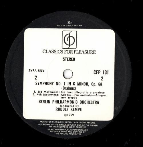 Johannes Brahms, Berliner Philharmoniker Conducted By Rudolf Kempe : Symphony No. 1 In C Minor (LP, Album, RE)