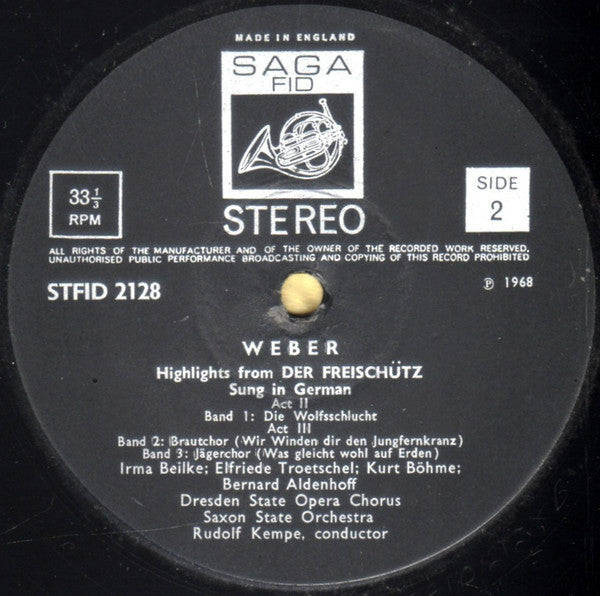 Carl Maria von Weber - Rudolf Kempe, Chor der Staatsoper Dresden, Staatskapelle Dresden : Der Freischutz (LP)