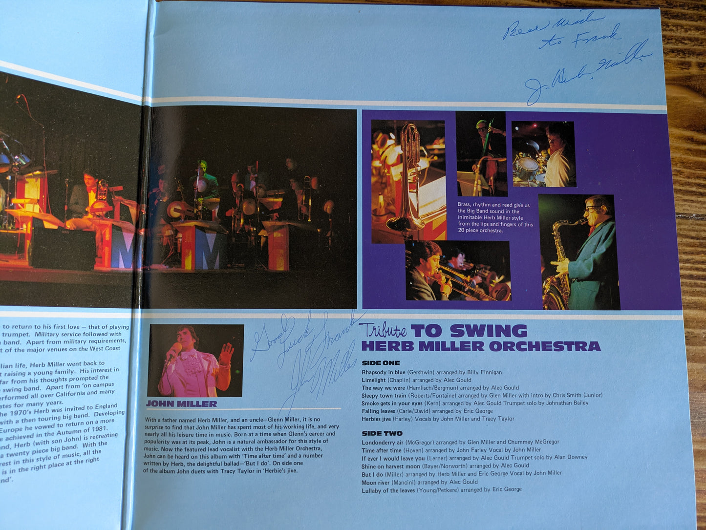 Rare Autographed Signed Tribute to Swing LP John Miller and Herb Miller