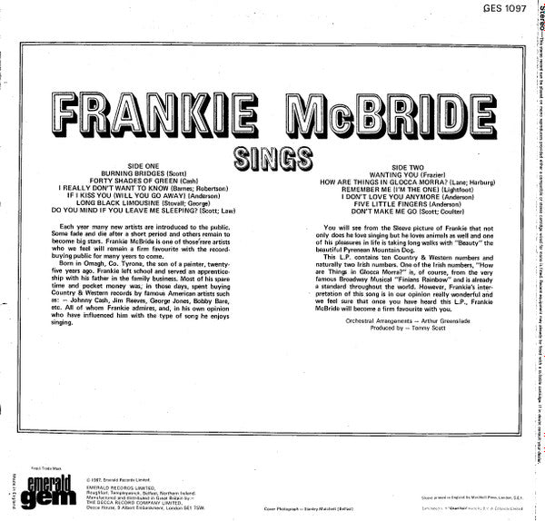 Frankie McBride : Frankie McBride Sings (LP, Album)