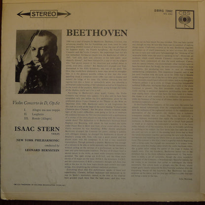 Isaac Stern / Ludwig van Beethoven / Leonard Bernstein, New York Philharmonic : Violin Concerto In D Major (LP, RE)