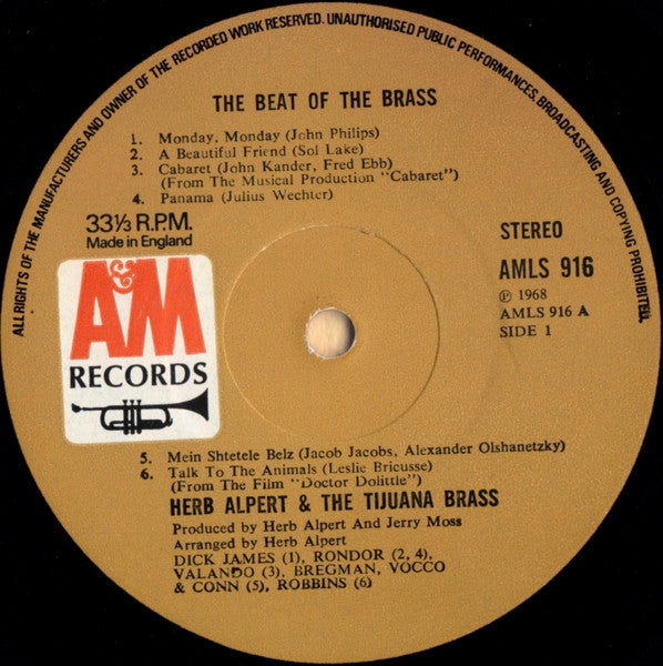 Herb Alpert & The Tijuana Brass : The Beat Of The Brass (LP, Album)