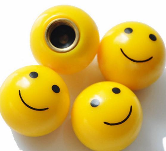 Set of 4 Anti-dust Yellow smiley face dust caps valves Car BMX Gift UK free post