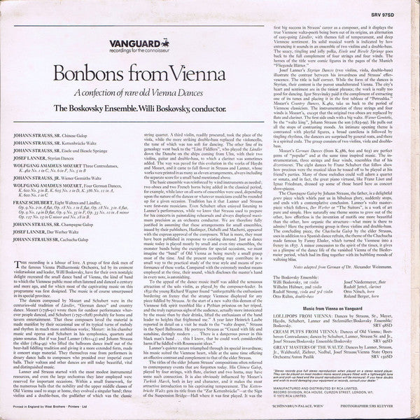 The Boskovsky Ensemble, Willi Boskovsky : Vienna Bonbons: A Confection Of Rare Old Vienna Dances (LP, RE)