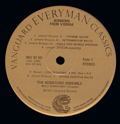 The Boskovsky Ensemble, Willi Boskovsky : Vienna Bonbons: A Confection Of Rare Old Vienna Dances (LP, RE)
