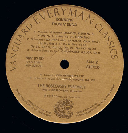The Boskovsky Ensemble, Willi Boskovsky : Vienna Bonbons: A Confection Of Rare Old Vienna Dances (LP, RE)