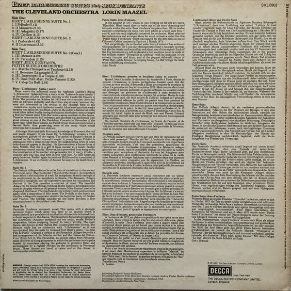 Georges Bizet, The Cleveland Orchestra, Lorin Maazel : L'Arlesienne Suites 1 & 2 / Jeux D'Enfants (LP, Album)